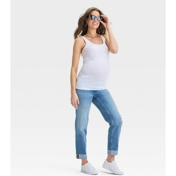 Ingrid and Isabel Straight Leg Cuffed Full Bellyband Maternity Jeans Size 16 - Picture 1 of 7